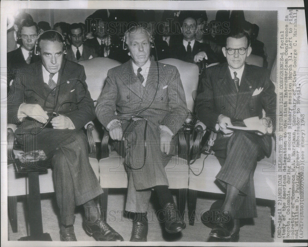 1948 Press Photo L to R; W.A. Harriman, George C. Marshall and William D. e