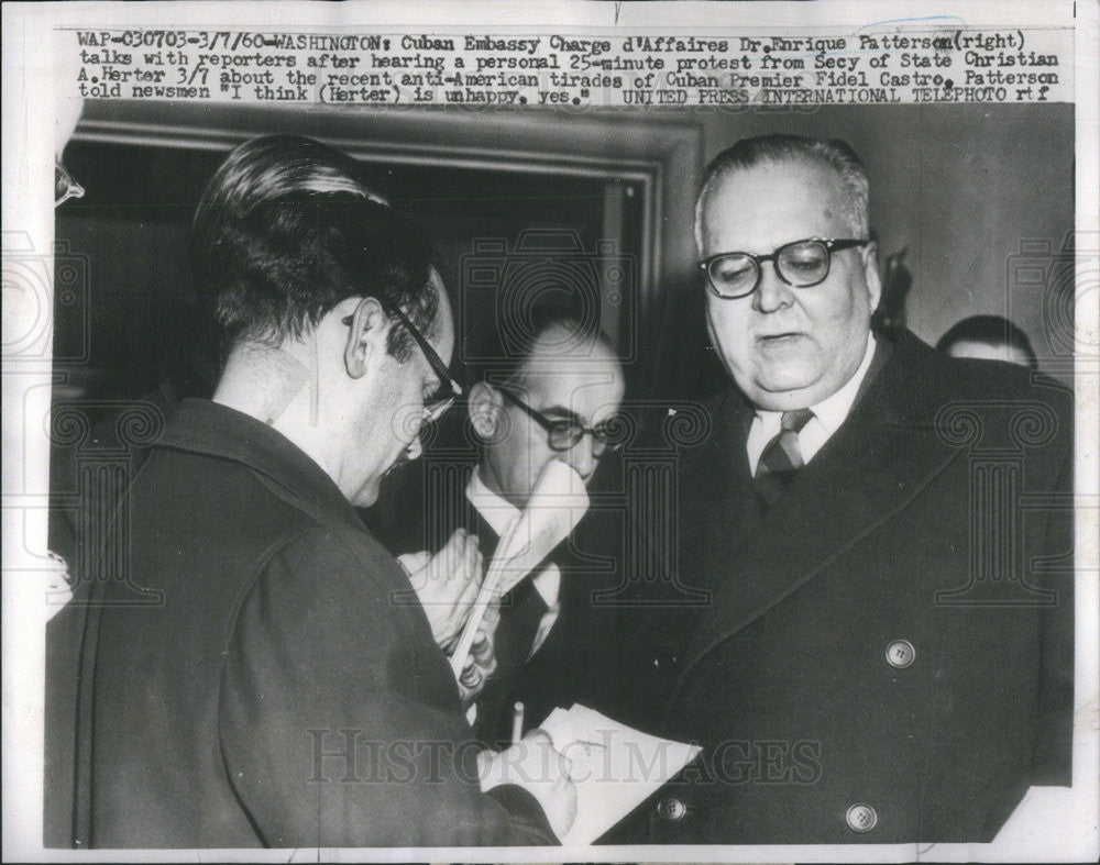 1960 Press Photo Cuban Embassy Charge d'Affaires Enrique Patterson In Washington - Historic Images