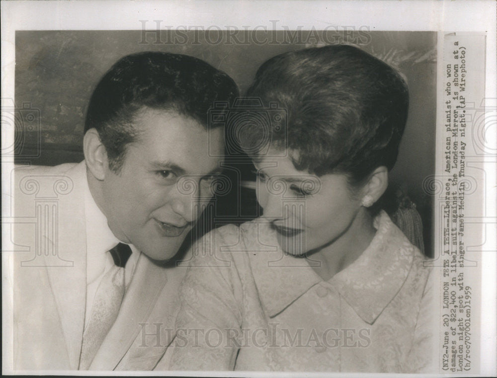 1956 Press Photo Liberace Pianist Janet Medlin Singer - Historic Images