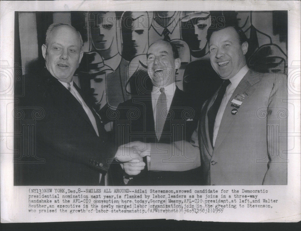 1955 Press Photo Democratic Adlai Stevenson With AFL-CIO President George Meany - Historic Images