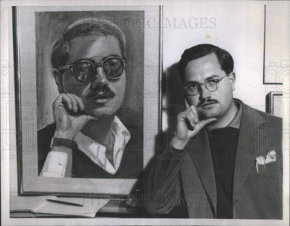 1958 Press Photo John Manship Self Portrait Artist Abstract Milan Italy - Historic Images