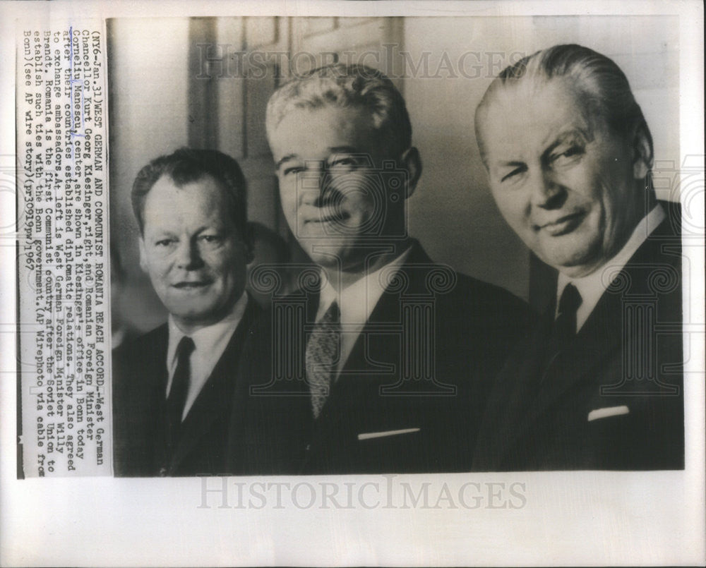 1967 Press Photo West German Chancellor Kurt Georg Kiesinger Corneliu Manescu - Historic Images