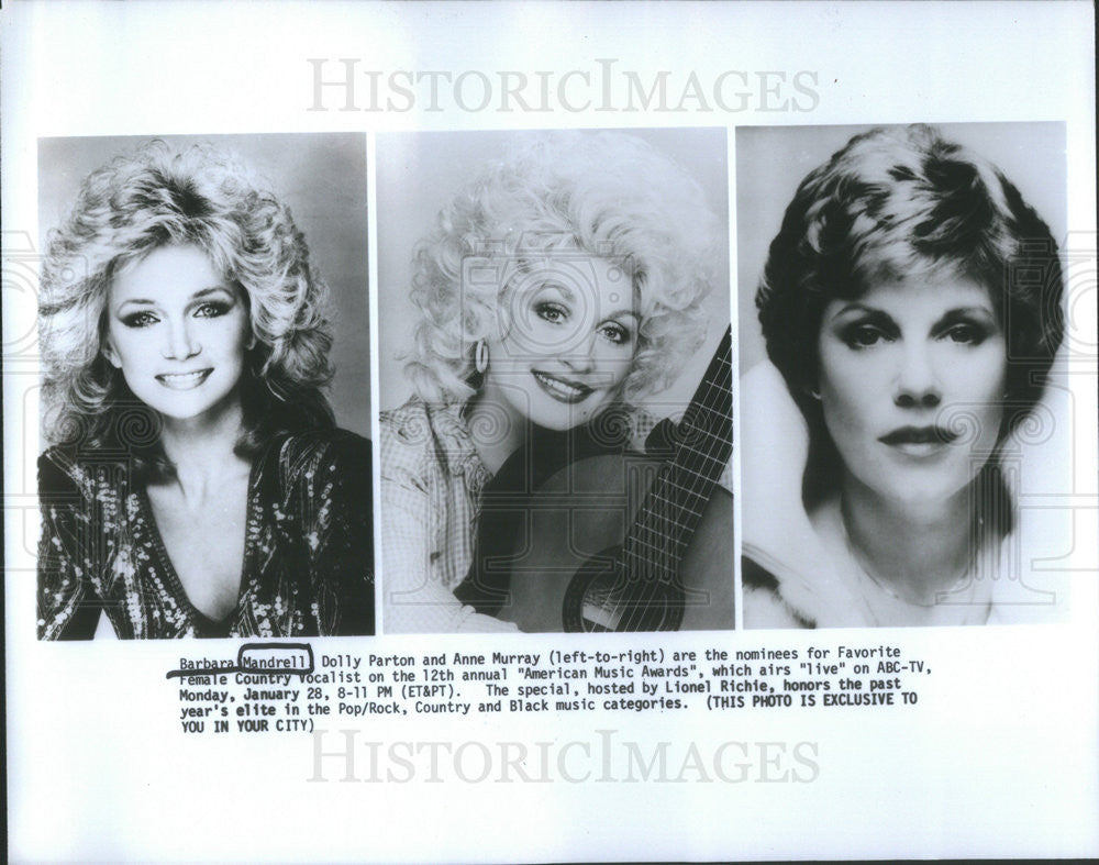 Undated Press Photo Country Music Stars Barbara Mandrell, Dolly Parton & Anne Murray - Historic Images