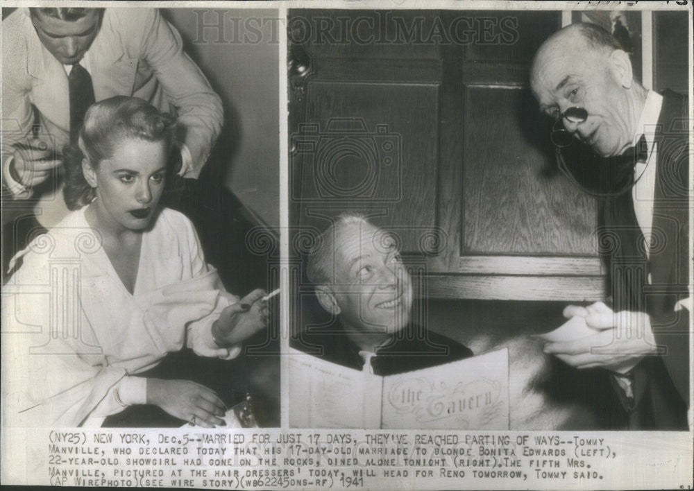 1941 Press Photo Thomas Tommy Manville Bonita Edwards Marriage - Historic Images