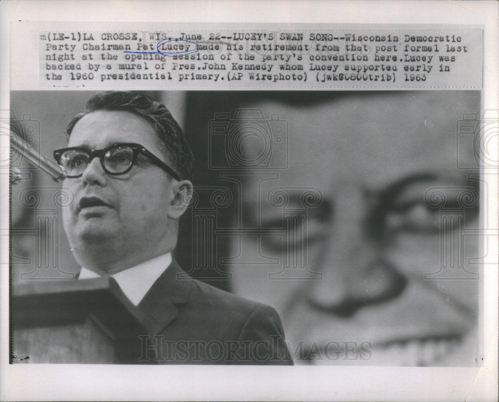 1963 Press Photo Wisconsin Democratic Party Chairman Pat Lucey Retirement - Historic Images