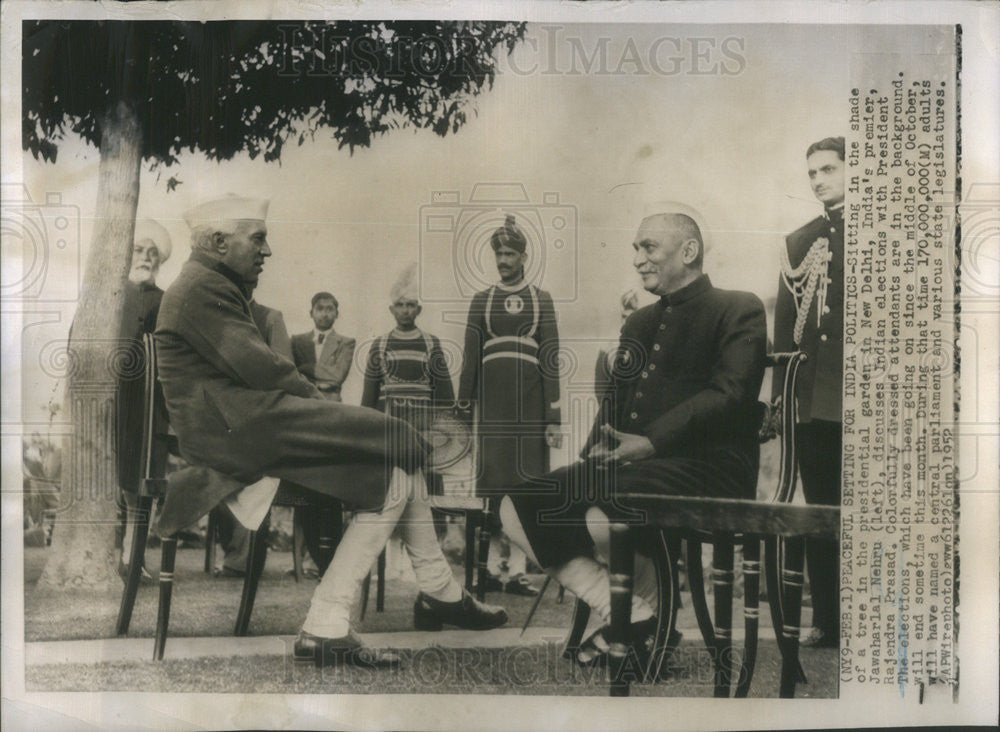 1952 Press Photo India Prime Minister Jawaharlal Nehru President Rajendra Prasad - Historic Images