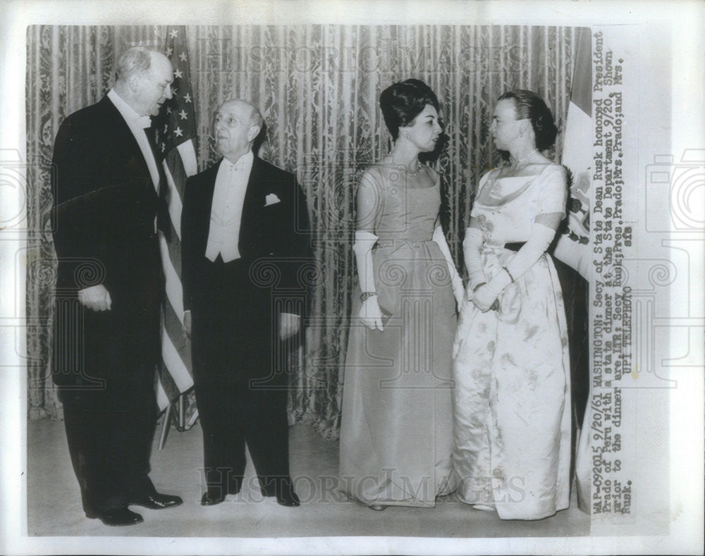 1961 Press Photo Dean Rusk &amp; Mrs Rusk honor Pres. Pardo &amp; Senora Pardo - Historic Images