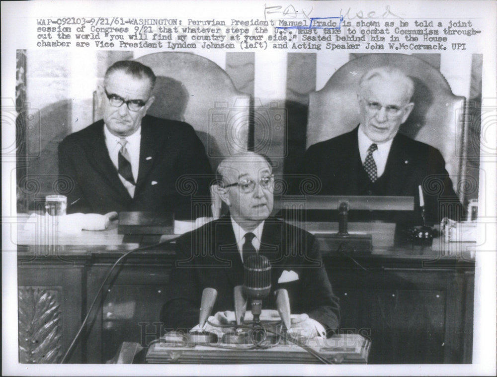 1961 Press Photo Peru President Manuel Prado President Lyndon Johnson - Historic Images