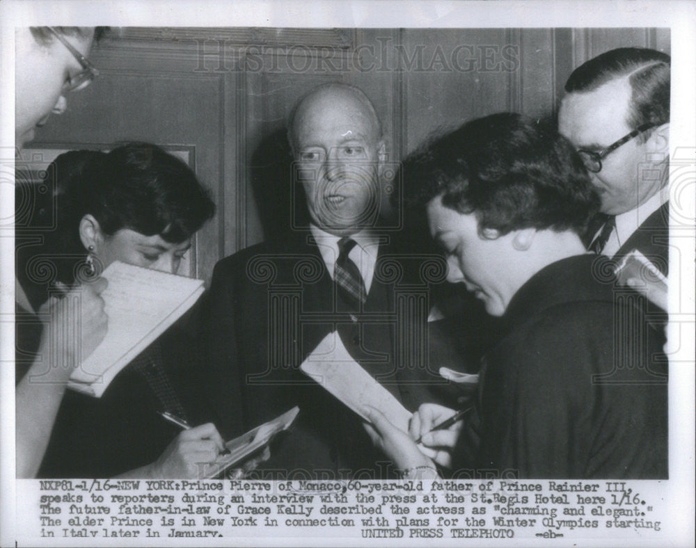 1956 Press Photo Prince Pierre Monaco Rainier Father Grace Kelly - Historic Images