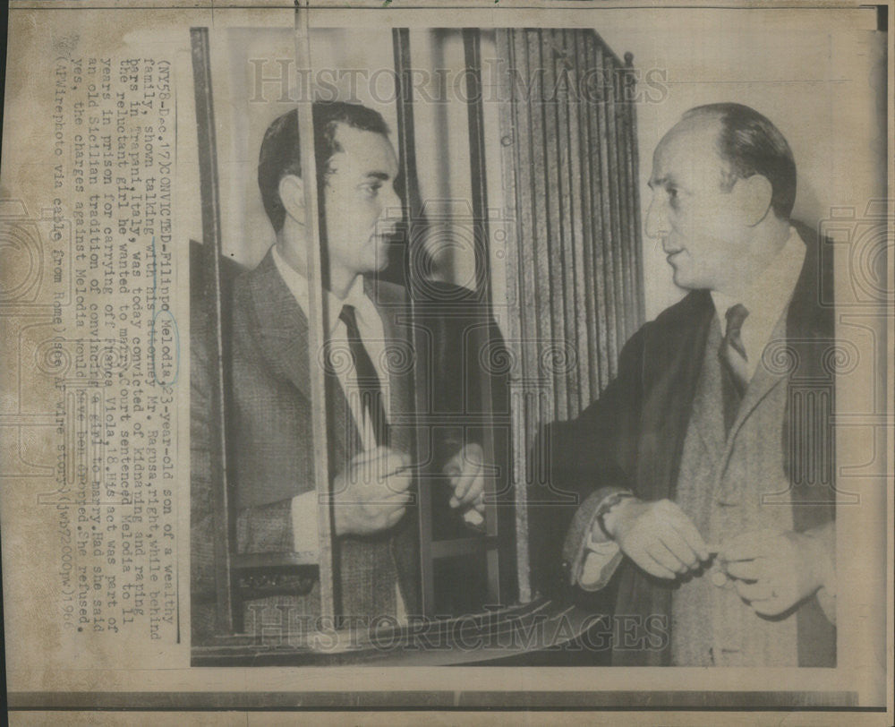 1966 Press Photo Filippo Melodia And Attorney Mr. Ragusa Arrested In Italy. - Historic Images