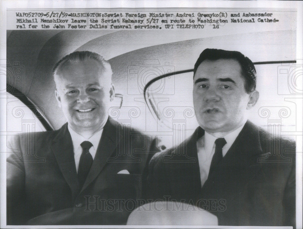 1959 Press Photo Foreign Minister Andrei Gremyko Soviet Amb. Mikhail Menshikov - Historic Images