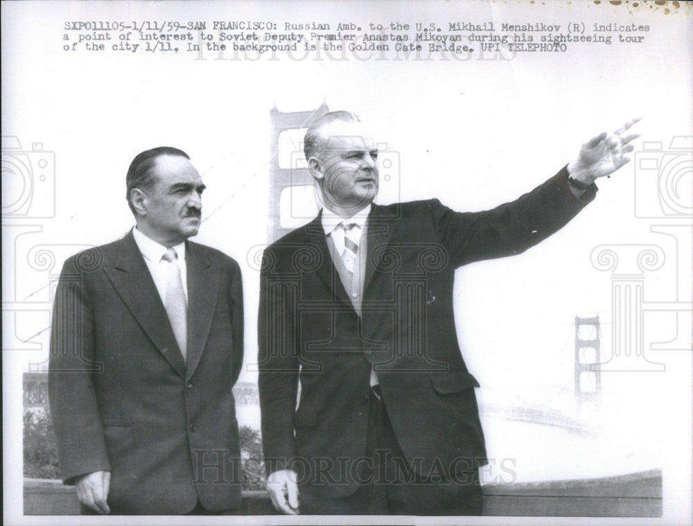 1959 Press Photo  Soviet Amb Mikhail Menshikov w/ Anastas Mikoyan Dep Soviet Premier - Historic Images