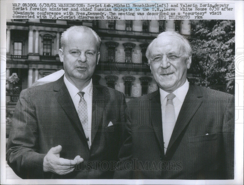 1961 Press Photo  Soviet Amb Mikhail Menshikov w/ Valerin Zorin - Historic Images