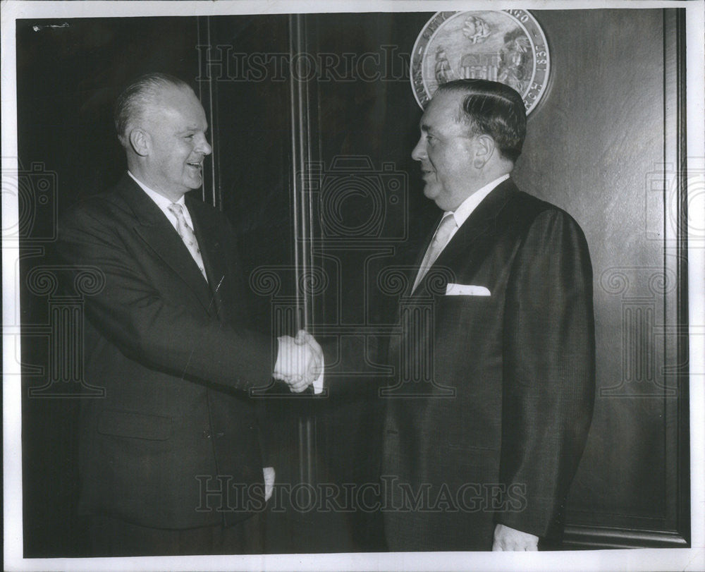 1958 Press Photo Mikhail Menshikov, Mayor Daley - Historic Images