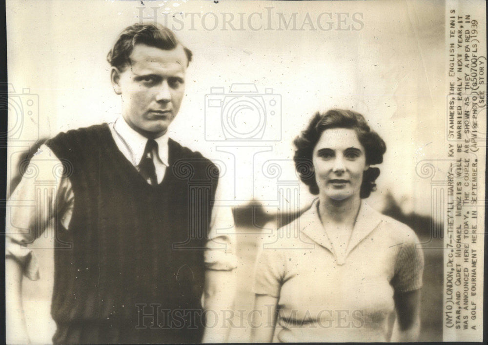 1939 Press Photo Kay Stammers and Cadet Michael Menzies will be married - Historic Images