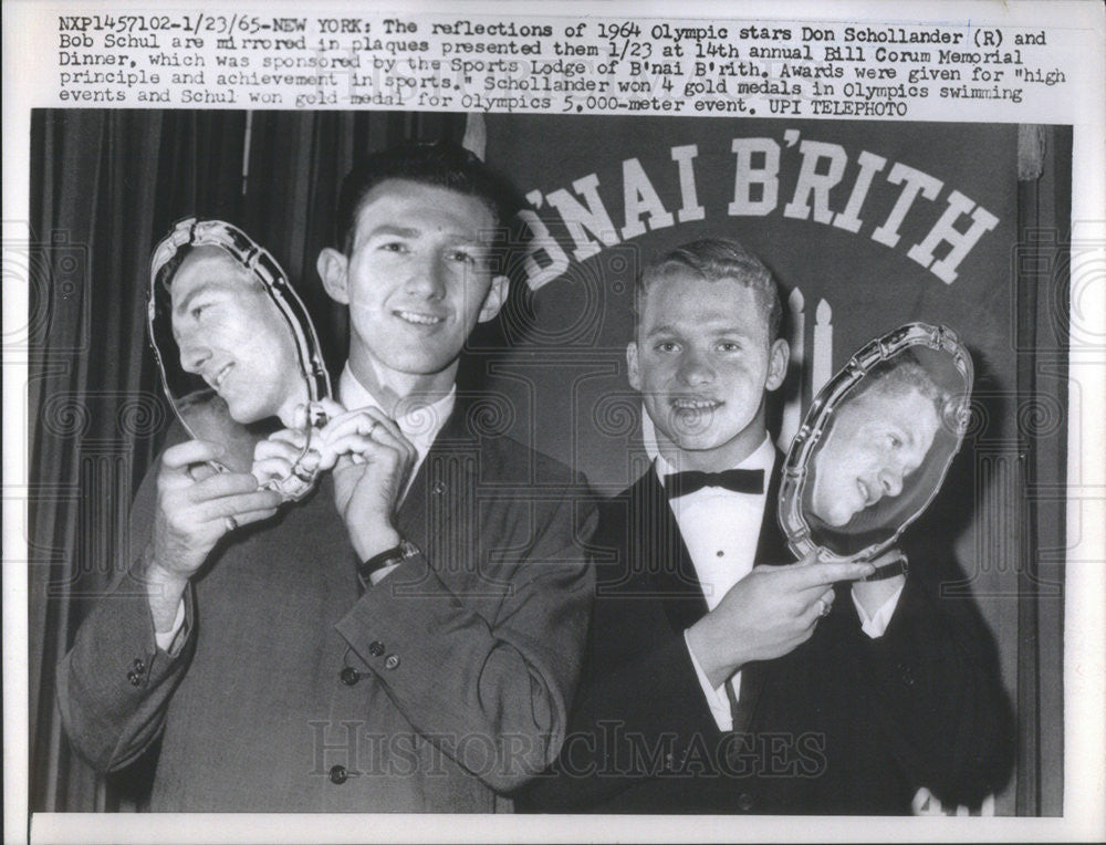 1965 Press Photo Din Schollander and Bob Schul at the Annual Bill Corum Memorial - Historic Images