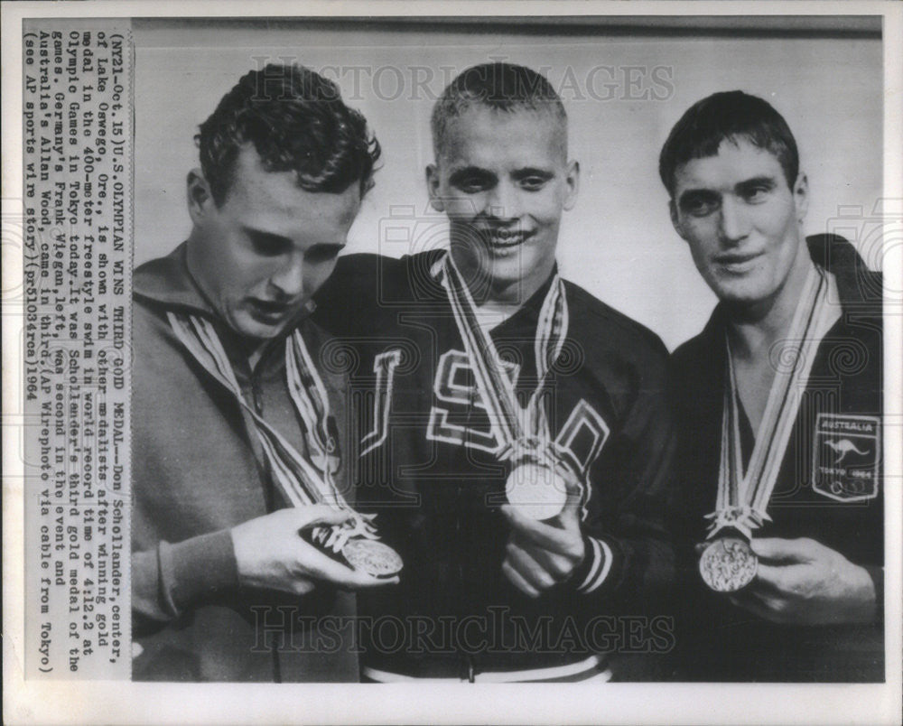 1964 Press Photo Don Schollander winning gold medal in 400-meter freestyle swim - Historic Images