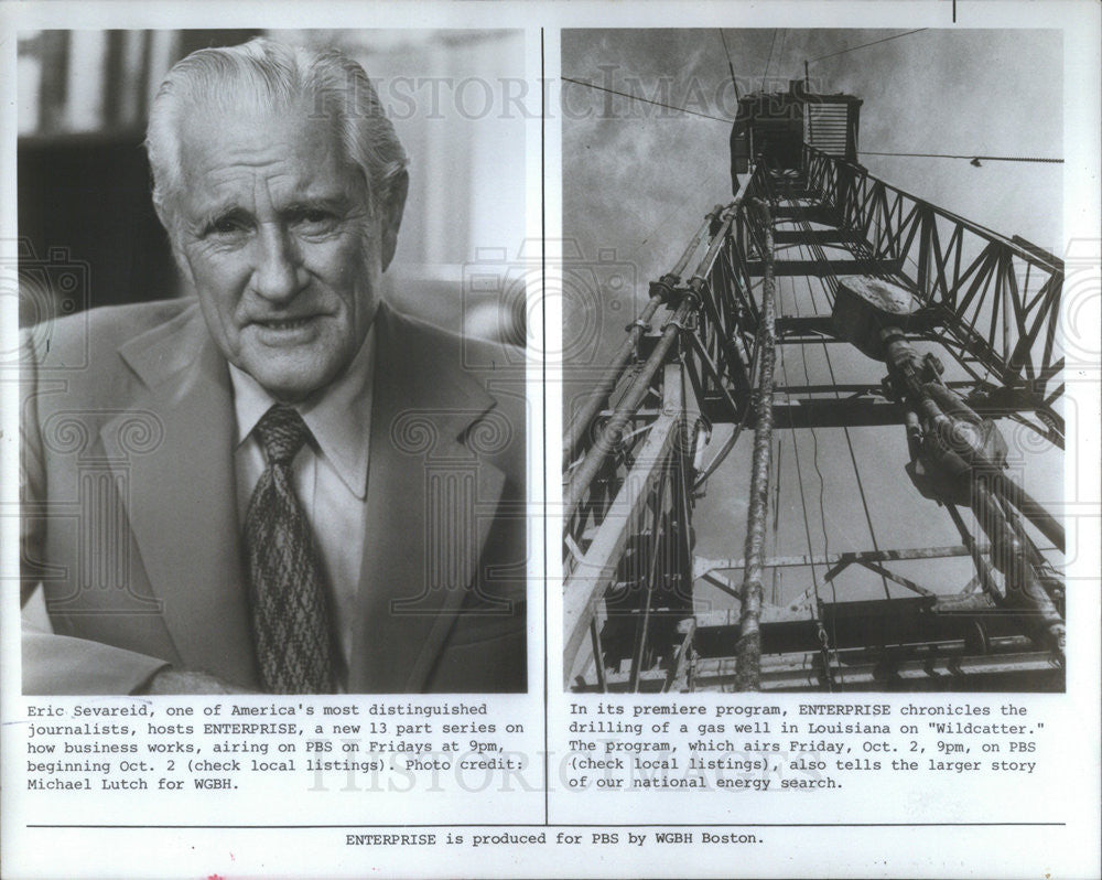 1981 Press Photo Eric Sevareid, distinguished journalist, hosts Enterprise - Historic Images