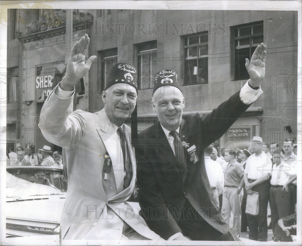 1958 Press Photo Imperial Potentate Melham Governor Stratton Parade Waving - Historic Images