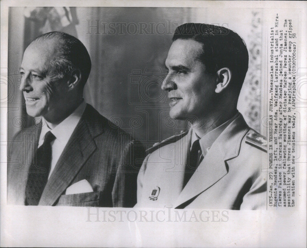 1958 Press Photo Venezuelan industrialist Eugenio Mendoza and W. Larrazabal - Historic Images