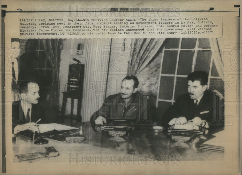 1971 Press Photo Bolivian uprising leaders Pres H Banzer,A Selich,J.Florentino - Historic Images