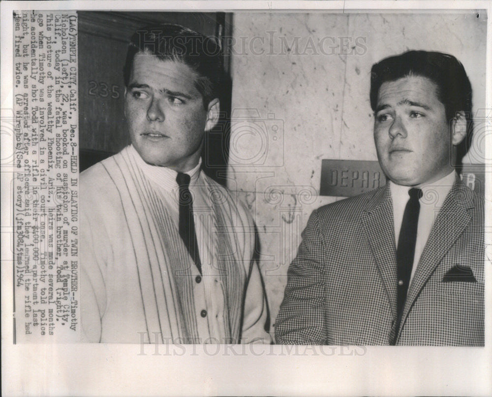 1964 Press Photo timothy Nicholson held for fatal shooting of his brother todd - Historic Images