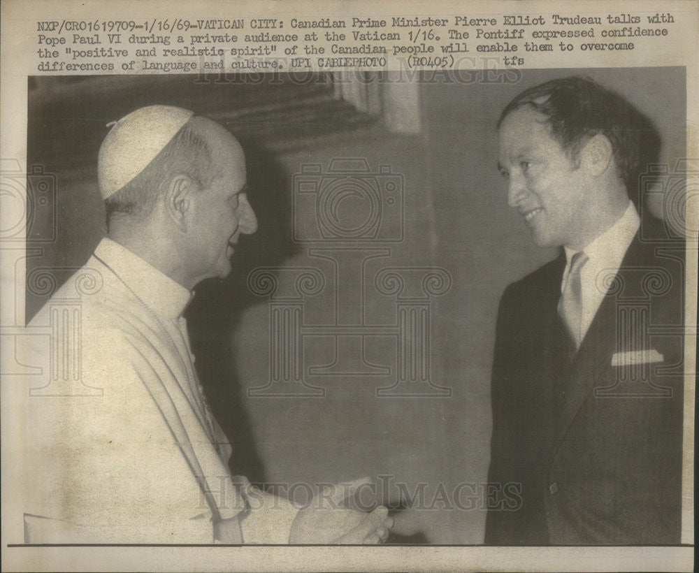 1969 Press Photo Canadian Prime Minister Pierre Elliot Trudeau Pope Paul VI - Historic Images