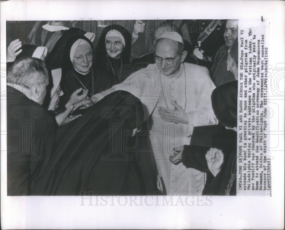 1963 Press Photo Pope Paul VI Philadelphia nuns pilgrims Vatican - Historic Images