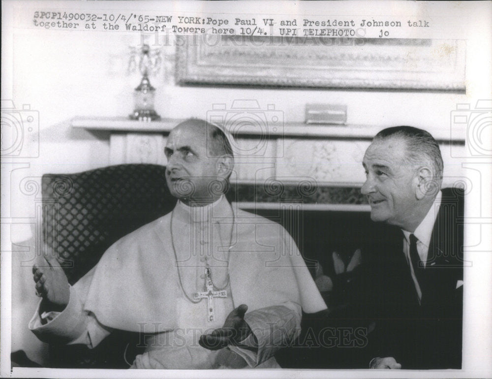 1965 Press Photo Pope Paul VI President Johnson Waldorf Towers - Historic Images