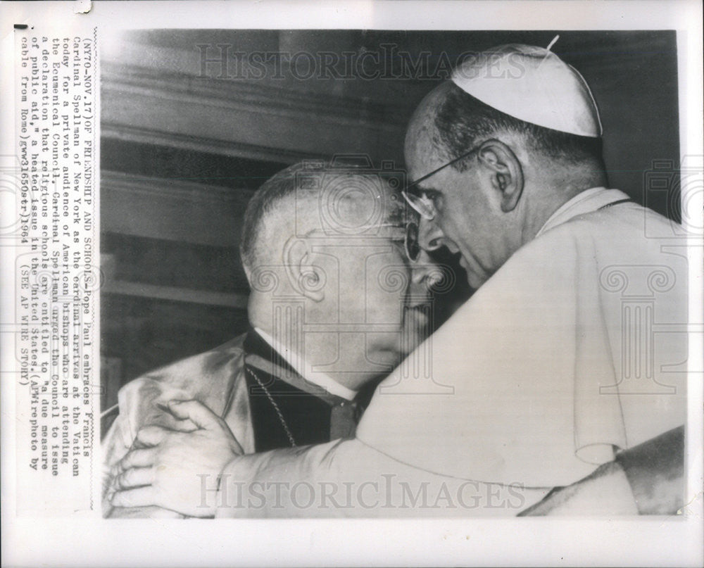 1964 Press Photo Pope Paul vi franis Cardinal spellman of new york - Historic Images