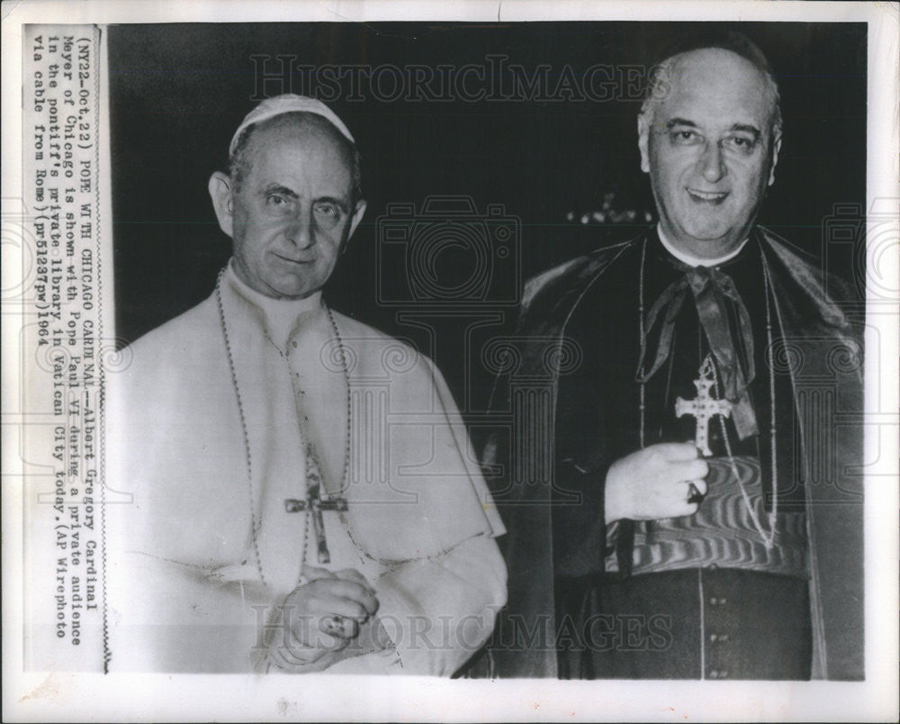 1964 Press Photo Albert Gregory Cardinal Meyer of Chicago &amp; Pope Paul VI - Historic Images