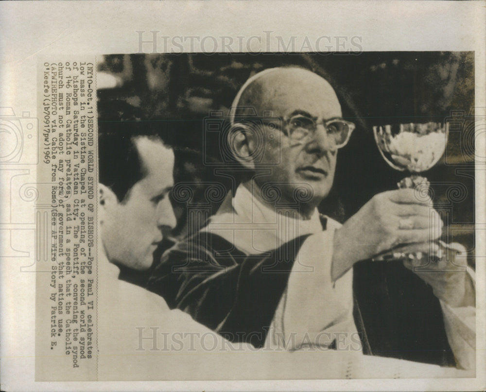 1969 Press Photo Pope paul VI low mass in Sistine Chapel - Historic Images