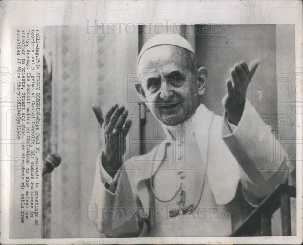 1969 Press Photo Pope Paul VI Castel Gandolfo summer residence Italy - Historic Images