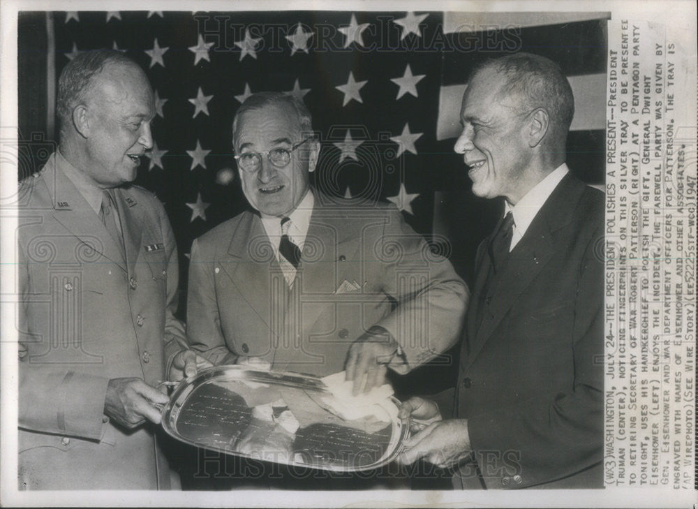 1947 Press Photo president truman Robert patterson gen. Dwight eisenhower - Historic Images