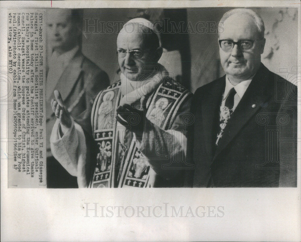 1966 Press Photo Pope Paul VI and Giuseppe Saragat Italian Socialist Pres - Historic Images