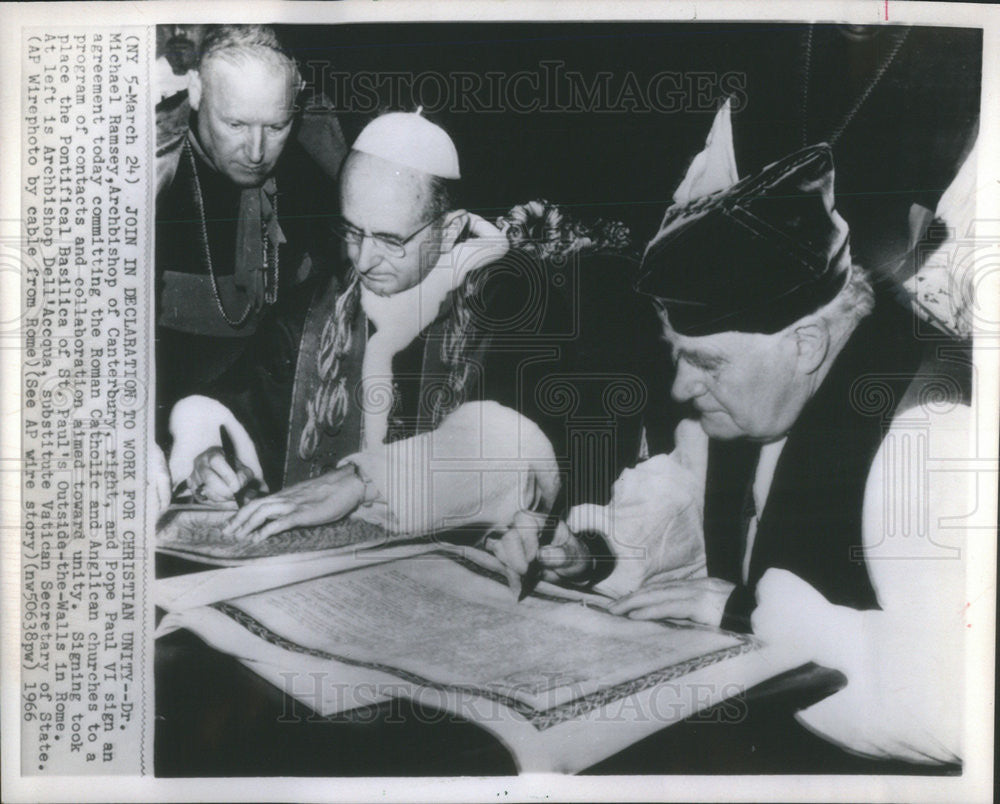 1966 Press Photo Dr Michael Ramsey and Pope Paul VI - Historic Images