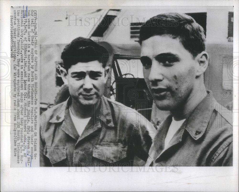 1968 Press Photo US Marines In Saigon Escape, Steven Nelson And Michael Roha - Historic Images