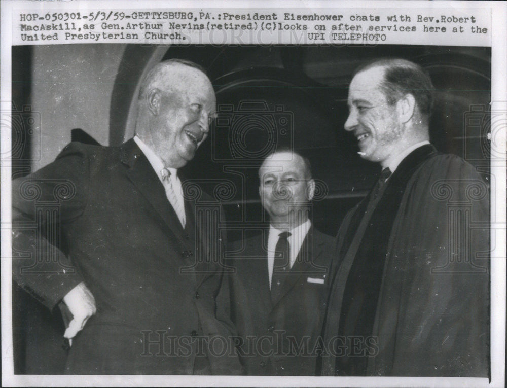 1959 Press Photo President Eisenhower andRev RobertMacAskill,Gen A Nevins - Historic Images