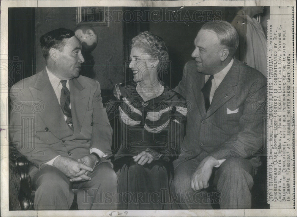 1945 Press Photo Congresswoman Clare Boothe Luce,Rep JW Martin,Mass,Gov RE Baldwin - Historic Images