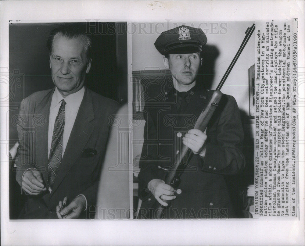 1960 Press Photo A Hungarian Alien Julius Maar has been Seized Carrying a Rifle - Historic Images