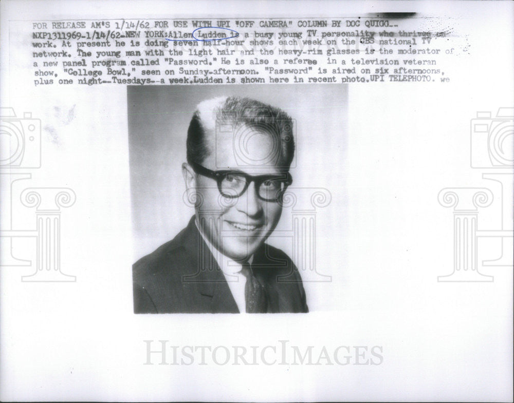 1962 Press Photo Allen Ludden CBS Televison - Historic Images