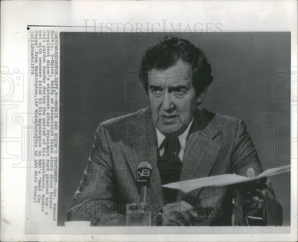 1974 Press Photo Senator Edmund Muskie Associated Press President Nixon - Historic Images