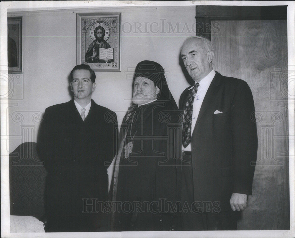 1959 Press Photo King Peter II, Bishop Dionisija &amp; Milos Vidakovich - Historic Images