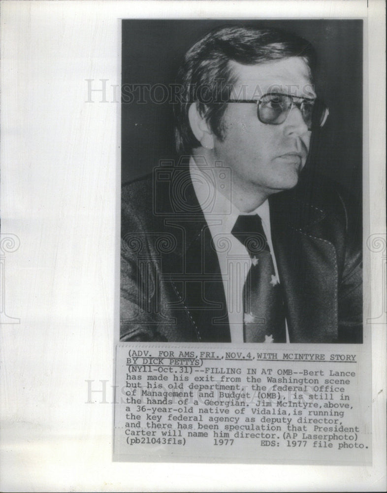 1977 Press Photo Jim McIntyre to become director of Office Of Management &amp; - Historic Images