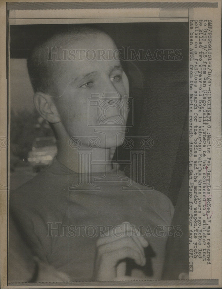 1967 Press Photo Gary Lee McKee, confessed to killing 2 nine year old boys. - Historic Images