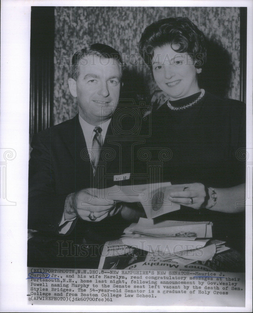 1961 Press Photo Maurice J. Murphy Jr. and wife Marelyn - Historic Images