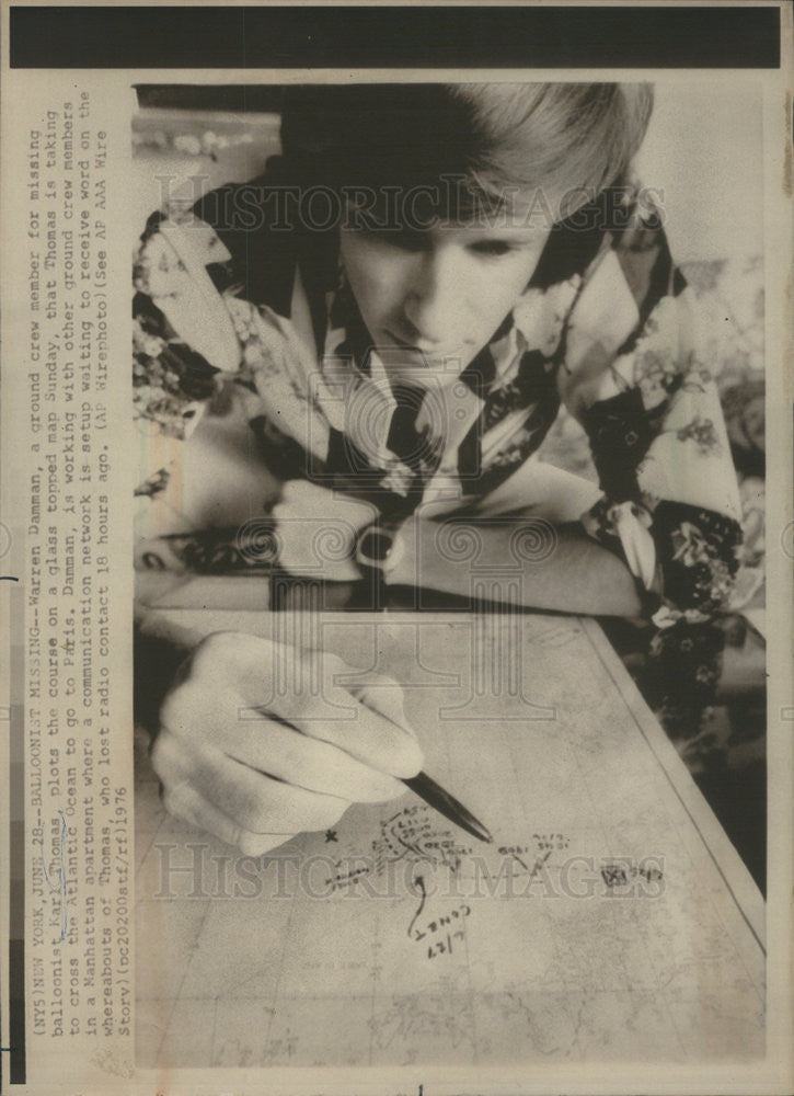 1976 Press Photo Warren Damman Crew Member Missing Balloonist Karl Thomas - Historic Images