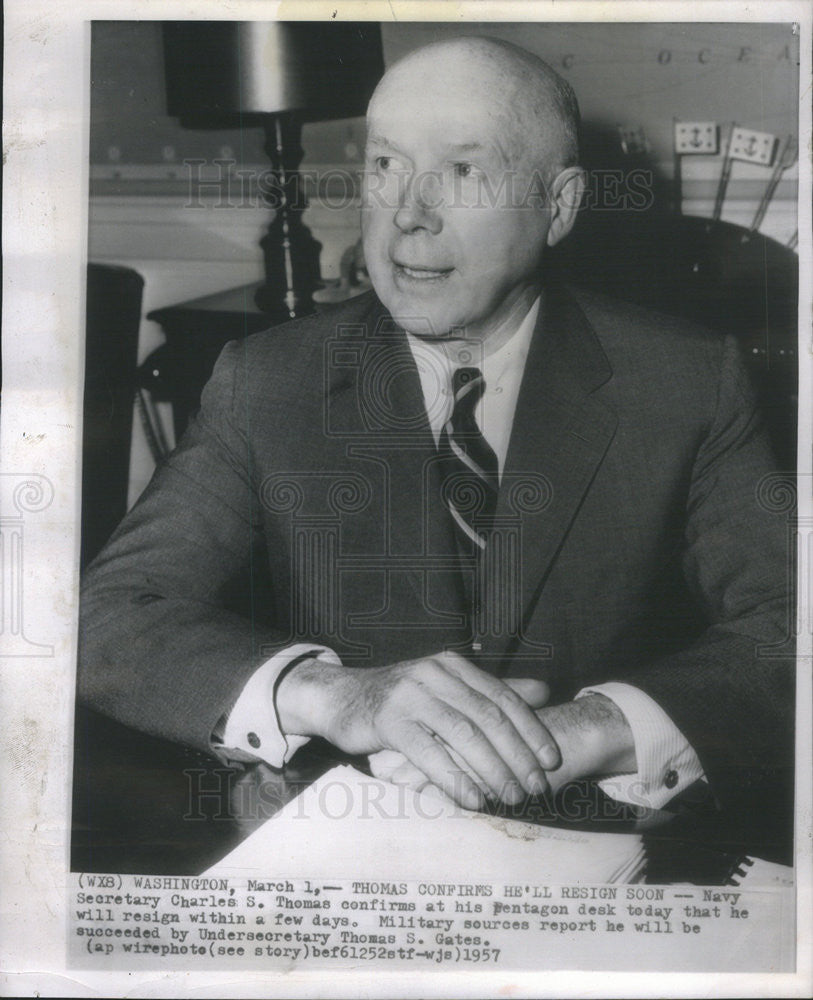 1957 Press Photo Navy Secretary Charles S. Thomas - Historic Images