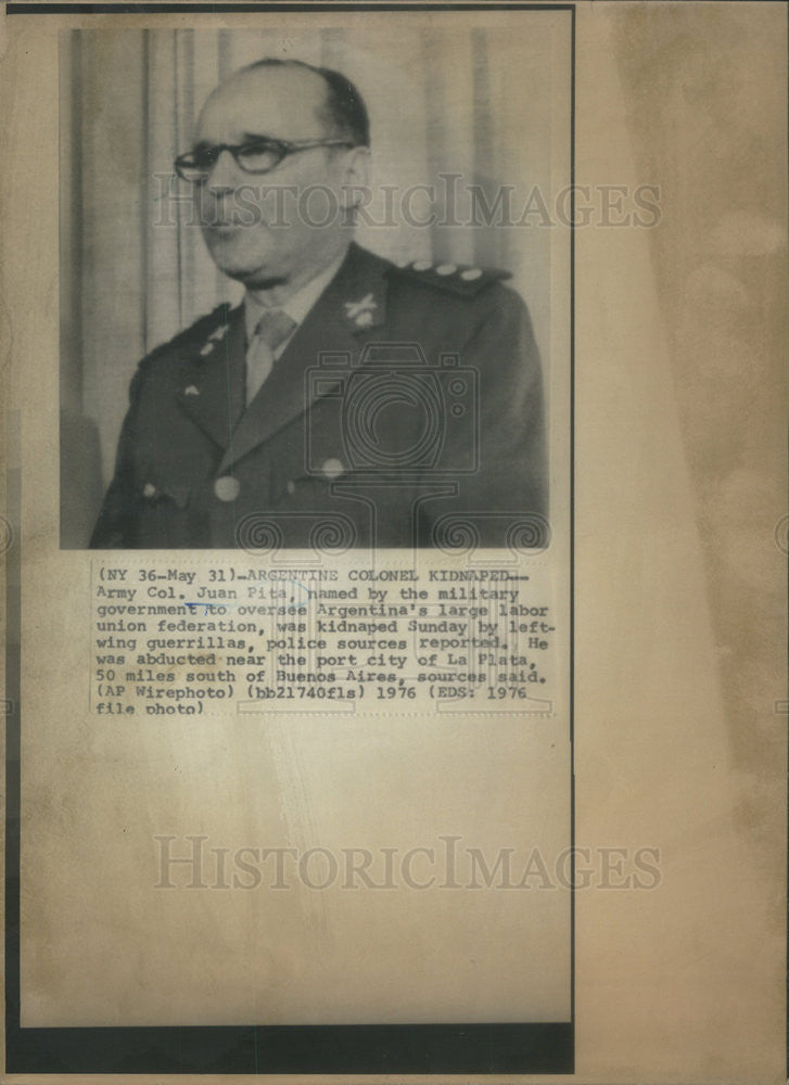 1976 Press Photo Army Col. Juan Pita was kidnapped by left-wing guerrillas - Historic Images