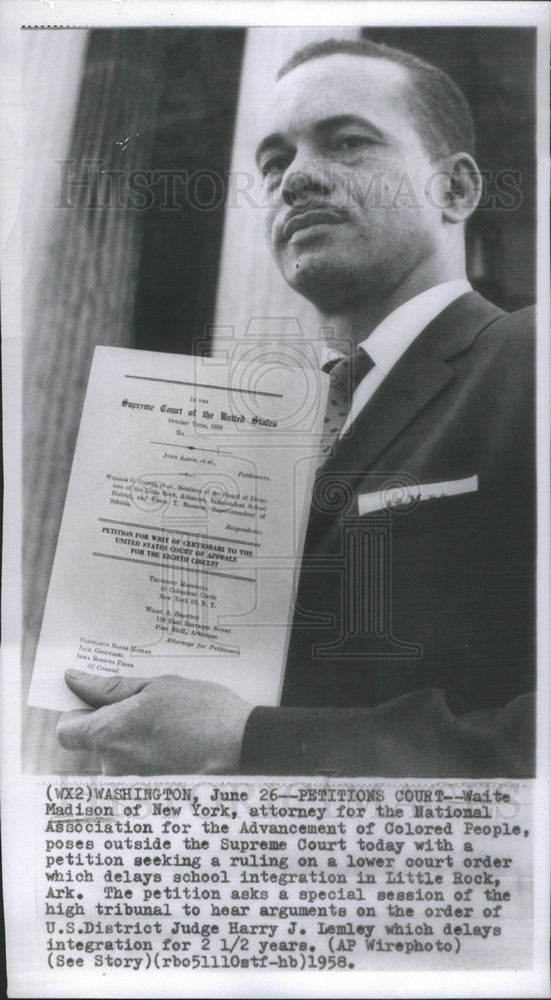 1958 Press Photo Waite Madison of Ny atty for Natl Assoc for Adv of Colored - Historic Images